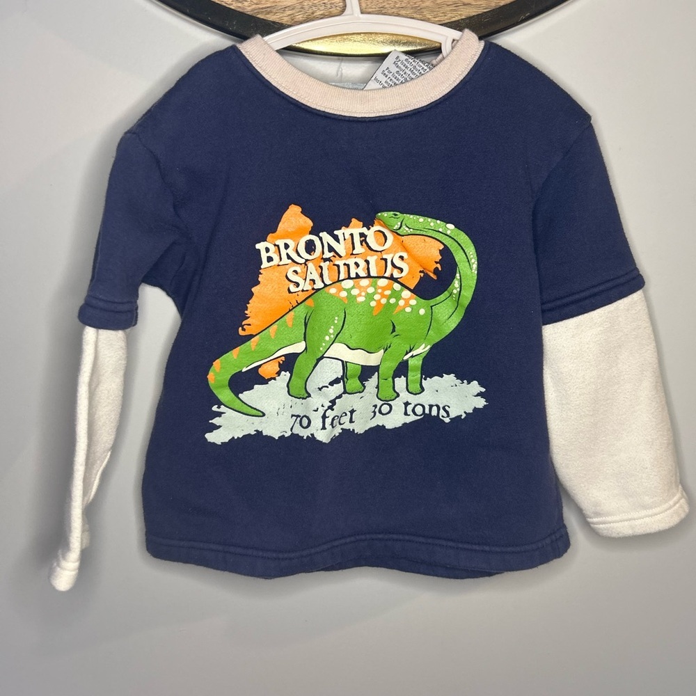 Vintage Buddy Boys-Brontosaurus Kids Shirt - Blue and White 4T